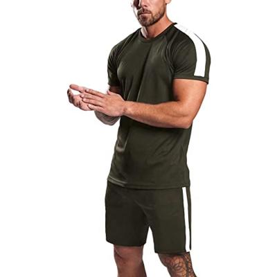 China QUICK DRY 2 Piece Gym Wear Tracksuit Workout Sets Short Sleeve Muscle T-Shirt And Shorts Sets Mens Bodybuilding Jogging Tracksuits for sale