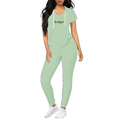 China QUICK DRY Casual Hoodie Sweatsuit V-Neck Women Short Sleeve Pullover Tops Long Pants Womens Sweatpants Sport Teams Jogger Set for sale