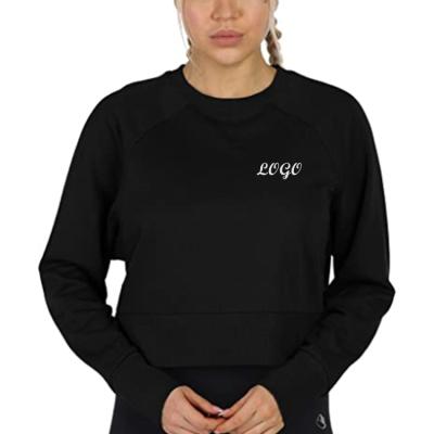 China 2021 Anti-wrinkle factory hot sale women's casual long sleeves crop top sweatshirt crewneck solid color sports fashionable pullover for women for sale