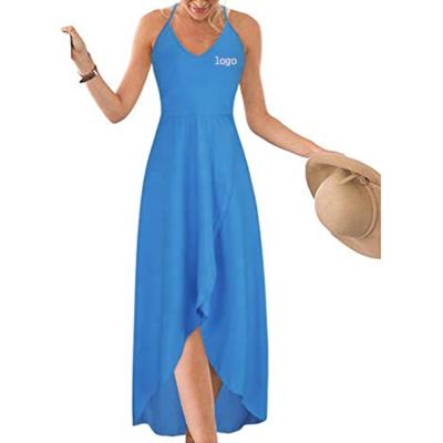 China 2021 Women's Fashion Floral V-Neckline Asymmetrical Patchwork Maxi Dresses For Women Summer Anti-Static Sundresses Casual Sleeveless Beach for sale