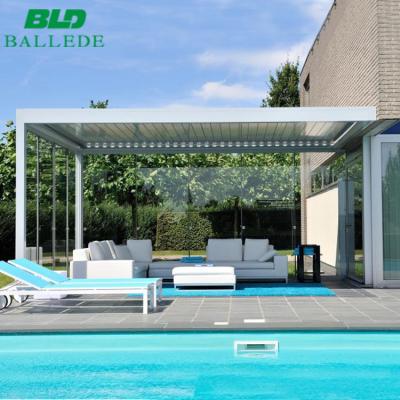 China OEM Exterior Color Easily Assembled Roof Aluminum Louvered Pergola with Gutter and Downspout for sale