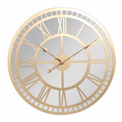 China China Supplier Custom Luxury Metal Antique Style Glass Mirror 60cm Modern Cheap Decoration Wall Clock for sale