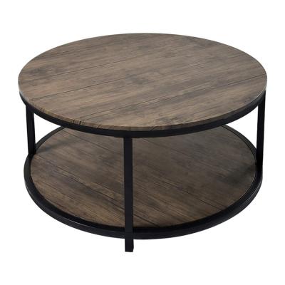 China (Size) Living Room Modern Design Furniture Adjustable Rustic Wooden Sofa Table Iron Low Round Home Coffee Table for sale