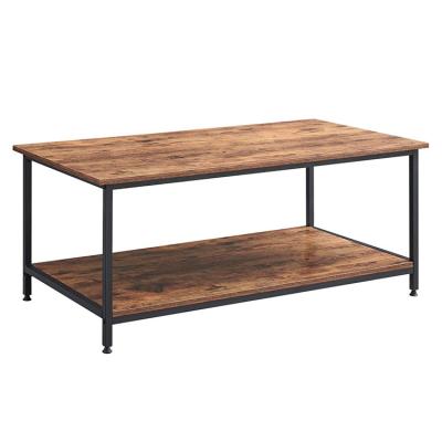 China Adjustable Rectangle Metal Double Frame Rustic Industrial Wood Furniture Vintage Look Wood (Height) Coffee Table for sale