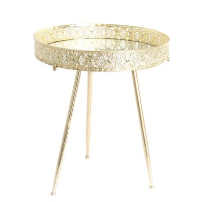 China (Height)Adjustable Gold Plated Bright Colorful Luxury Glass Top Tray Side Table With Three Leg for sale