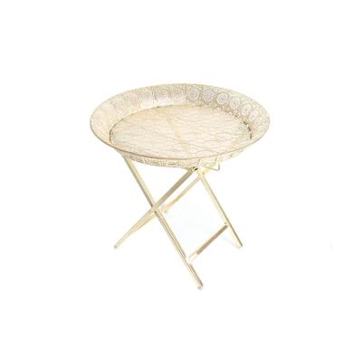 China Adjustable (Height) Round Casual Accent Small Gold Plated Luxury Folding End Table Coffee Table for sale