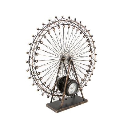 China World Famous Building Iron Ferris Wheel Metal Home Statue Handwork Decor Home Decor With Clock for sale