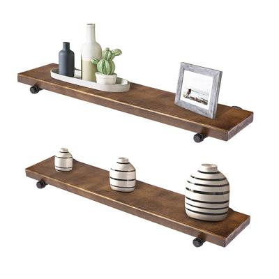 China Sustainable Rustic Contemporary Interior Decor Universal Single Wall Floating Wood Book Shelf for sale