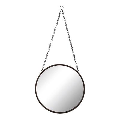 China Wholesale Modern Wall Mirror Living Room Designer Round Metal Framed Wall Hanging Mirror With Chain for sale