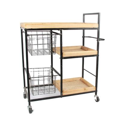 China Movable Wooden Metal Bar Cart Kitchen Furniture Drinks Cart Bar Cart With Wine Rack for sale