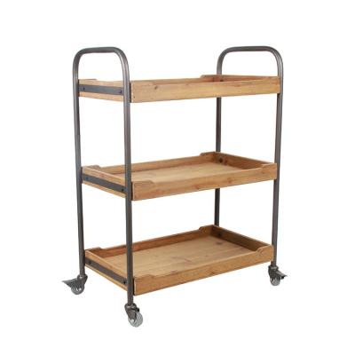 China metal & 2020 Hot Selling Fir Wood Storage Tea Cart Outdoor Juice Moving Kitchen Cart With 4 Wheel for sale