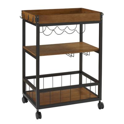 China Modern Wood Industrial Top Storage Utility Metal Furniture Outdoor Bar Cart For Home for sale