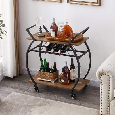 China Metal Furniture Modern Microwave Kitchen Industrial 2 Tier Cart Decorative Bar Cart With Wine Rack for sale