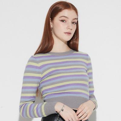 China Anti-wrinkle Autumn And Winter Stripe Pullover Round Neck Knitted Sweaters Long Sleeve Sweater For Women for sale