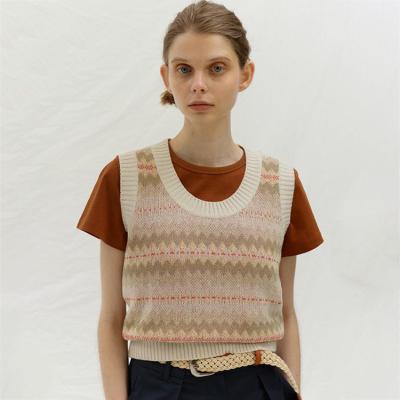 China OEM Retro Wholesale Contrast Color Striped Anti-pilling Sweater Girl Vest Loose Preppy Sweater for sale