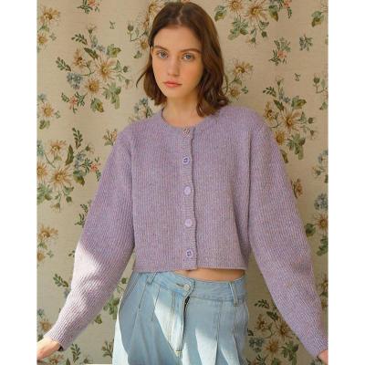 China Heathered Anti-Wrinkle Knit Cardigan Ladies Heavy Sweater Button Casual Cardigan Knit Overcoat Sweater for sale