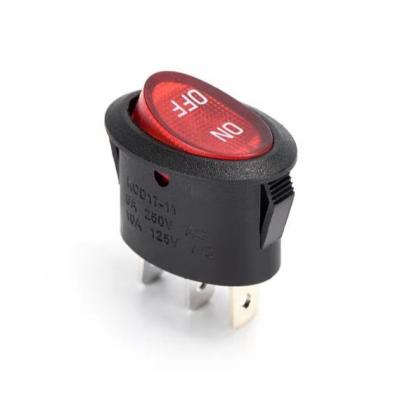 China Electrical Equipment Elliptical Switch SPST 3 Pin Red Led Rocker Switch ON-OFF for sale