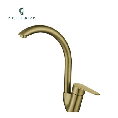 China Thermostatic Faucets Tap Brushed Stainless Steel Gold Water Mixer Kitchen Faucet From Manufacturer Grifera De Lujo for sale