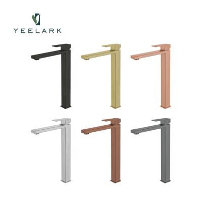 China Modern Multi Functional Deck Mounted Faucets Square Metered Brushed Nickel Single Handle Bathroom Taps Basin Mixer Tap for sale