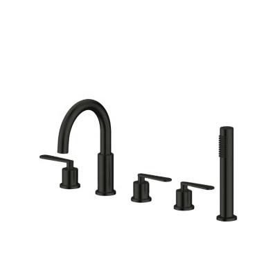 China Without Slide Bar Bathroom Shower Tub Faucet Sanitary Black Waterfall Concealed Bathtub Mixer Tap Set for sale