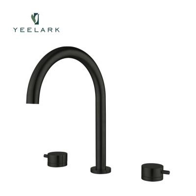 China Without Slide Bar Manufacturer Cocina Two Handle Split Bathroom Faucet Black Concealed Basin Faucet for sale