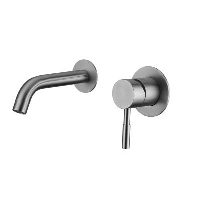 China Without Slide Bar Stainless Steel Wall Mounted Round Brushed Water Faucet Concealed Hidden Basin Bathroom Faucet for sale