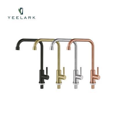 China New Style Thermostatic Hot Selling Faucets Single Hole Deck Mounted Nickel Chrome Only 304 Stainless Steel Cold Brushed Kitchen Faucet Faucet for sale