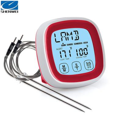 China Digital Touch Screen 2 in 1 Kitchen Digital Electronic Meat Cooking Timer BBQ Food Grill Thermometer New Model with Magnet Backside for sale