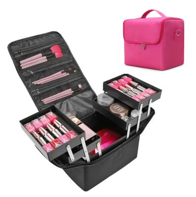 China Fashion 4 Trays Storage Organizer Box Iridescent Lady Professional Cosmetic Makeup Bag for sale