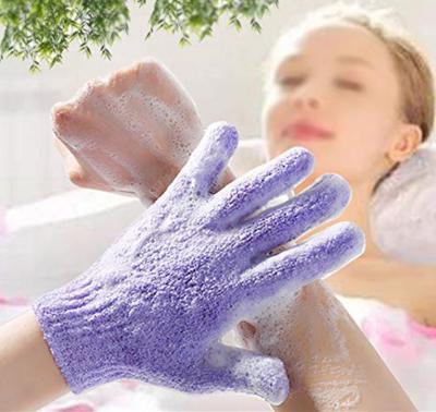 China Nylon Fiber Dead Skin Cell Remover Exfoliating Glove Massage Body Scrubs 5 Fingers Bath Exfoliate Gloves for sale