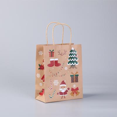 China Recyclable Wholesale Christmas Kraft Paper Gift Bag For Xmas Decorative Party Brown Paper Bags Bolsa De Navidad for sale