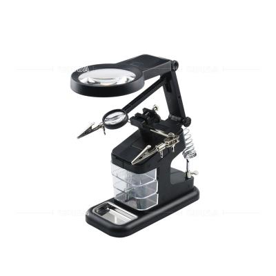 China 3X 4.5X LED Third Hand Plastic Desktop Welding Magnifier with USB for sale