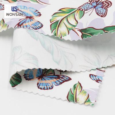 China Simple cotton breathable spandex digital print fabric with butterfly jungle leaf design for dress for sale