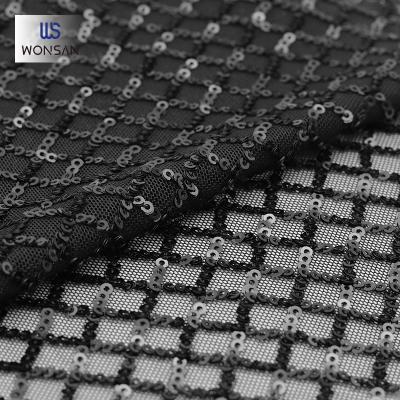 China Breathable Polyester Argyle Fashion Apparel Fabric / Spandex Net Fabric Sequin Embroidery Breathable Material for sale