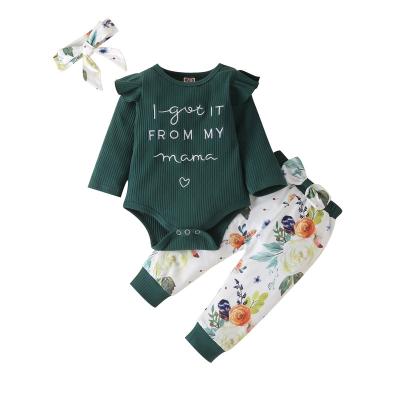 China Hot Sale 2021 New Girls Soft Cotton Embroidered Letter Blouse Printed Pants 2 Piece Set for sale