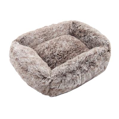 China Jhome Breathable Pampers Rectangle Faux Fur Dog Bed Ultra Soft Indoor Calming Washable Warm Oblong Fluffy Comfortable Luxury Pet Bed for sale