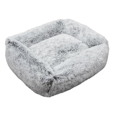 China Jhome Breathable Pampers Dropshipping Oblong Ultra Soft Faux Fur Luxury Dog Bed Calming Comfortable Rectangle Fluffy Dog Bed With Custom Logo for sale