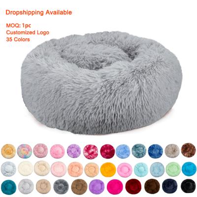 China Jhome Breathable Pets Factory Custom Eco-Friendly Faux Fur Around Bed Soft Plush Luxury Pet Donut Calming Dog Bed Washable For Wholesale for sale