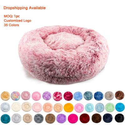 China Jhome Breathable Pampers Dropshipping Faux Fur Donut Eco-Friendly Luxury Comfortable Pet Bed Soft Warm Fluffy Soothing Dog Bed Washable For Sofa for sale