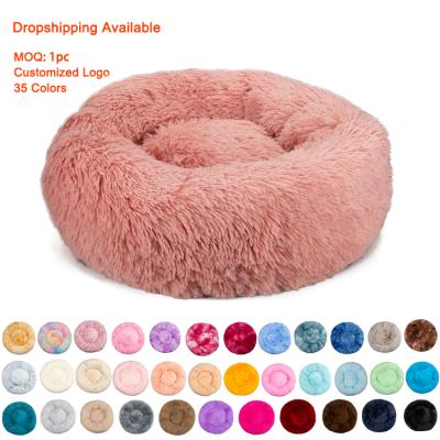 China Jhome Breathable Pampers Washable Faux Fur Dog Donut Dog Bed Pet Cuddler Cushion Soothing Soft RTS Dropshipping Washable Round Luxury Fluffy Plush Bed for sale