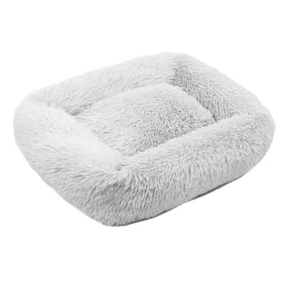 China Jhome Breathable Pampers Factory Wholesale Costom Rectangle Faux Fur Oblong Logo Luxury Pet Bed Calming Ultra Soft Fluffy Dog Bed Manufacturer for sale