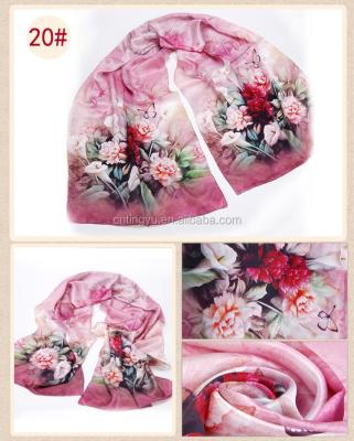 China Custom Digital Silk Chiffon Flower Printing Scarves 90*90cm for sale