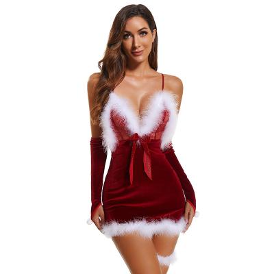 China Wholesale And Exclusive Design Polyester/Cotton New/Spandex Sexy Lingerie Red Energetic Christmas Costume For Women Sexy Christmas Lingerie for sale