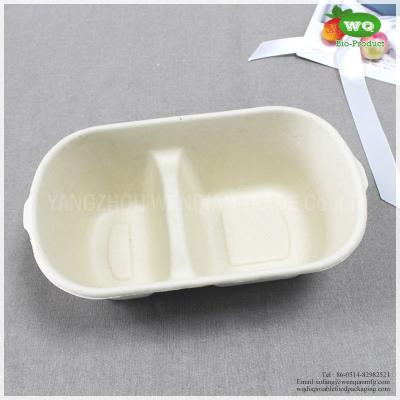 China Biodegradable bagasse fiber 1000ml 2-Coms Box -ecological environment Safe Take Out Lunch Box With Waterproof Agent for sale