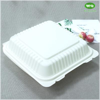 China 8*8/9*9 Inch Corn Starch Lunch Box It Saves Oil Resource Microwave Safe Plastic Disposable Lunch Box for sale