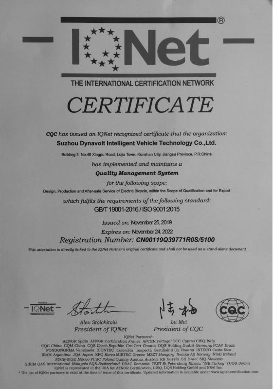 ISO9001 - Suzhou Dynavolt Intelligent Vehicle Technology Co., Ltd.