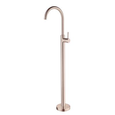 China Without Slide Bar 2022 Brushed Rose Gold Floor Mount Freestanding Brass Luxury High Quality Bath Bathtub Shower Faucet Mixer for sale