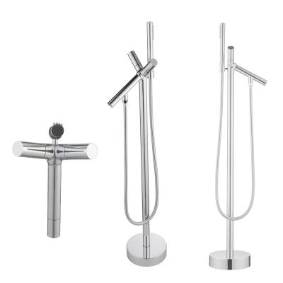 China Without Slide Bar Luxury Hotel Single Hole Sanitary Ware Brushed Chrome Floormount Bath Mixer Factory Bathtub Faucet Set for sale