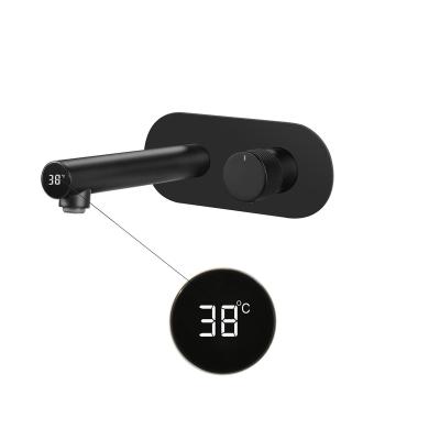 China Sense Faucets Temperature Display Matte Black Dark Installed Faucet Wall Hidden Mounted Digital Faucet Wash Basin Faucet for sale
