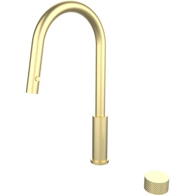 China Pull Out Spray Luxury Single Lever Brushed Gold Knurling Kitchen Sink Mixer Brass Faucet Pull Down Sprayer Kitchen Faucets for sale